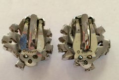 Trifari Pink Aurora Borealis Shoe Button Clip On Earrings