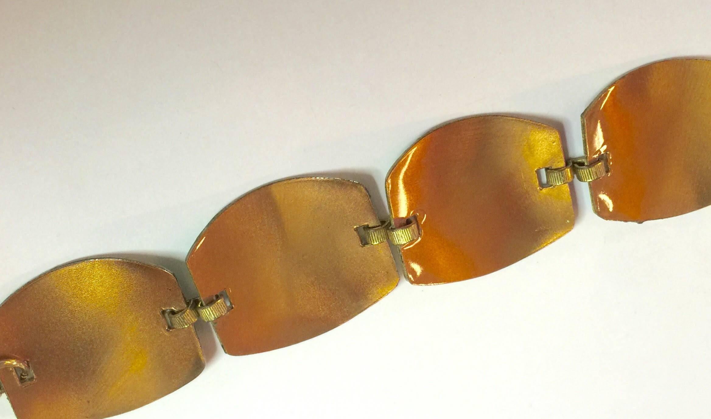 Women's Artisan Copper Floral Enamel Panelled Link Bracelet For Sale