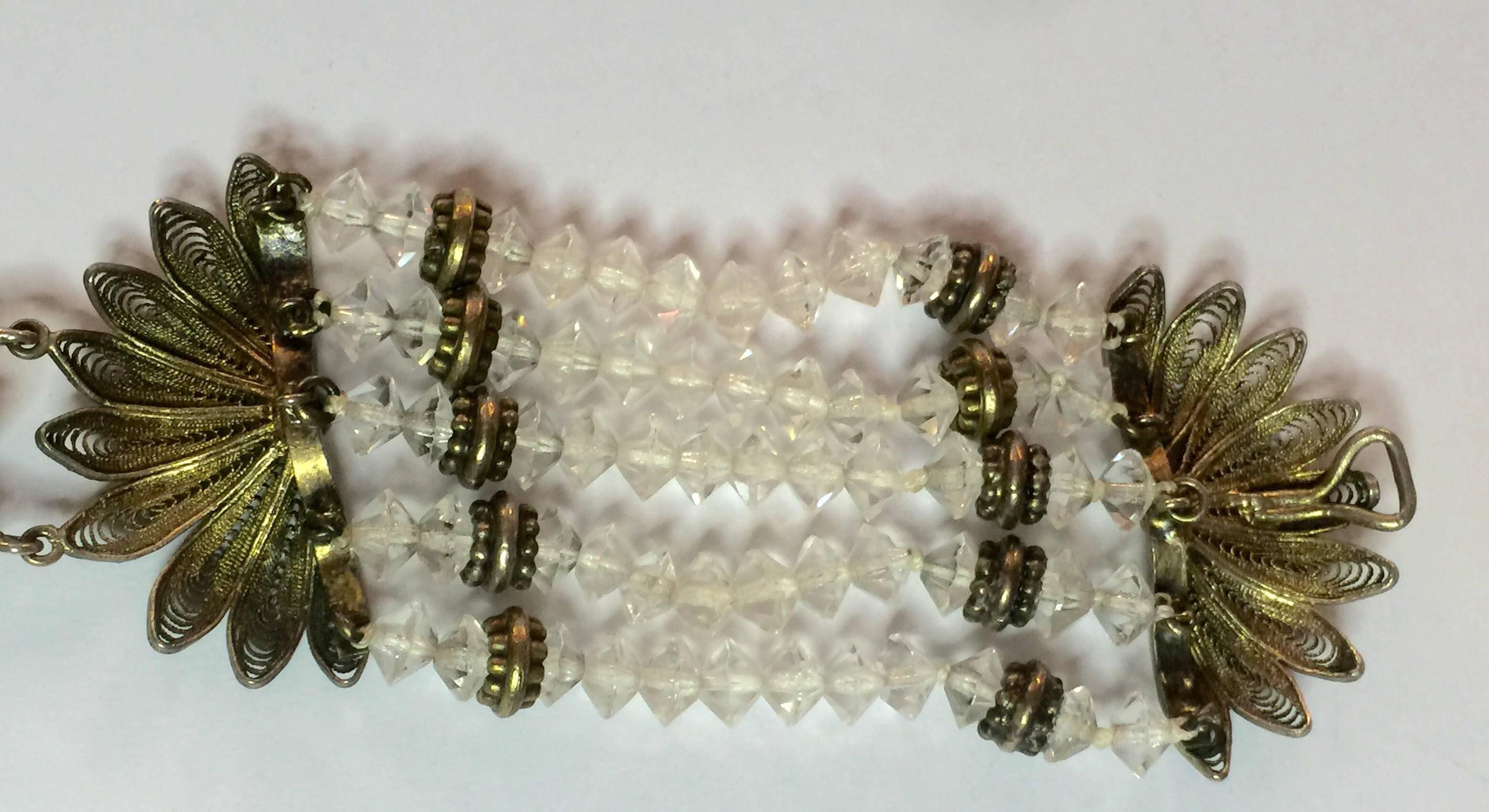 4 Strand Vermeil Filigree French Cut Crystal Bead Bracelet  For Sale 1