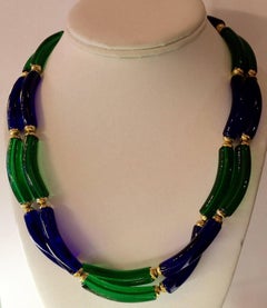 Archimede Seguso for CHANEL Cobalt and Emerald Tubular Glass Art Necklace