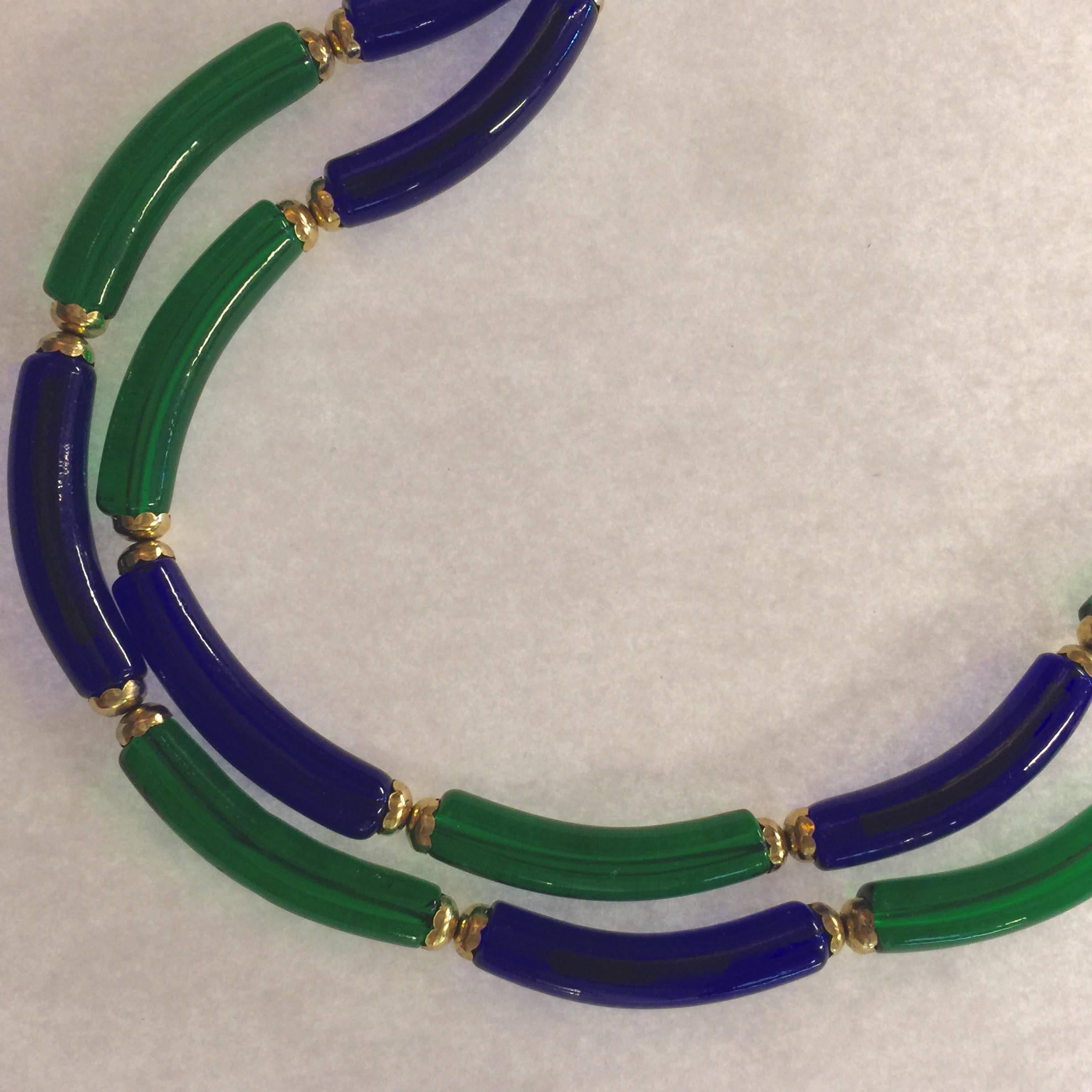Women's Archimede Seguso for CHANEL Cobalt and Emerald Tubular Glass Art Necklace For Sale