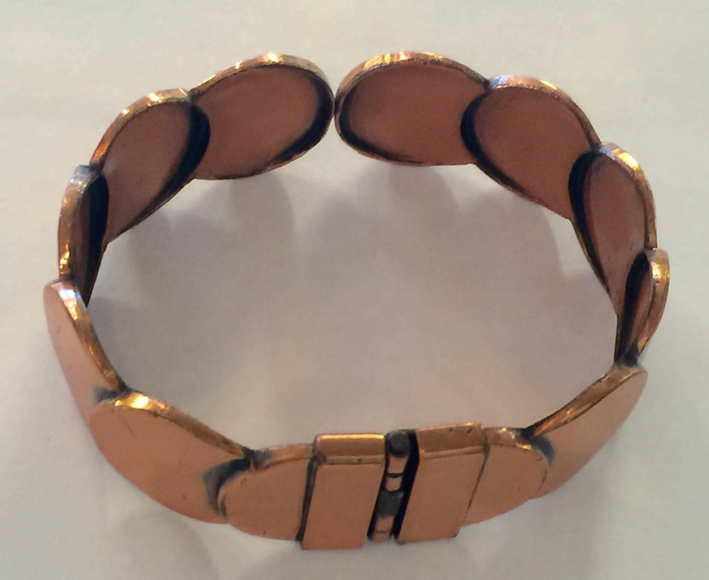 Women's Renoir of California Mid Century Modernist Copper Hinged Bracelet For Sale