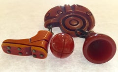 1930s Resin Washed Bakelite Figural Football Brooch/Pin Thematic Charm Drops