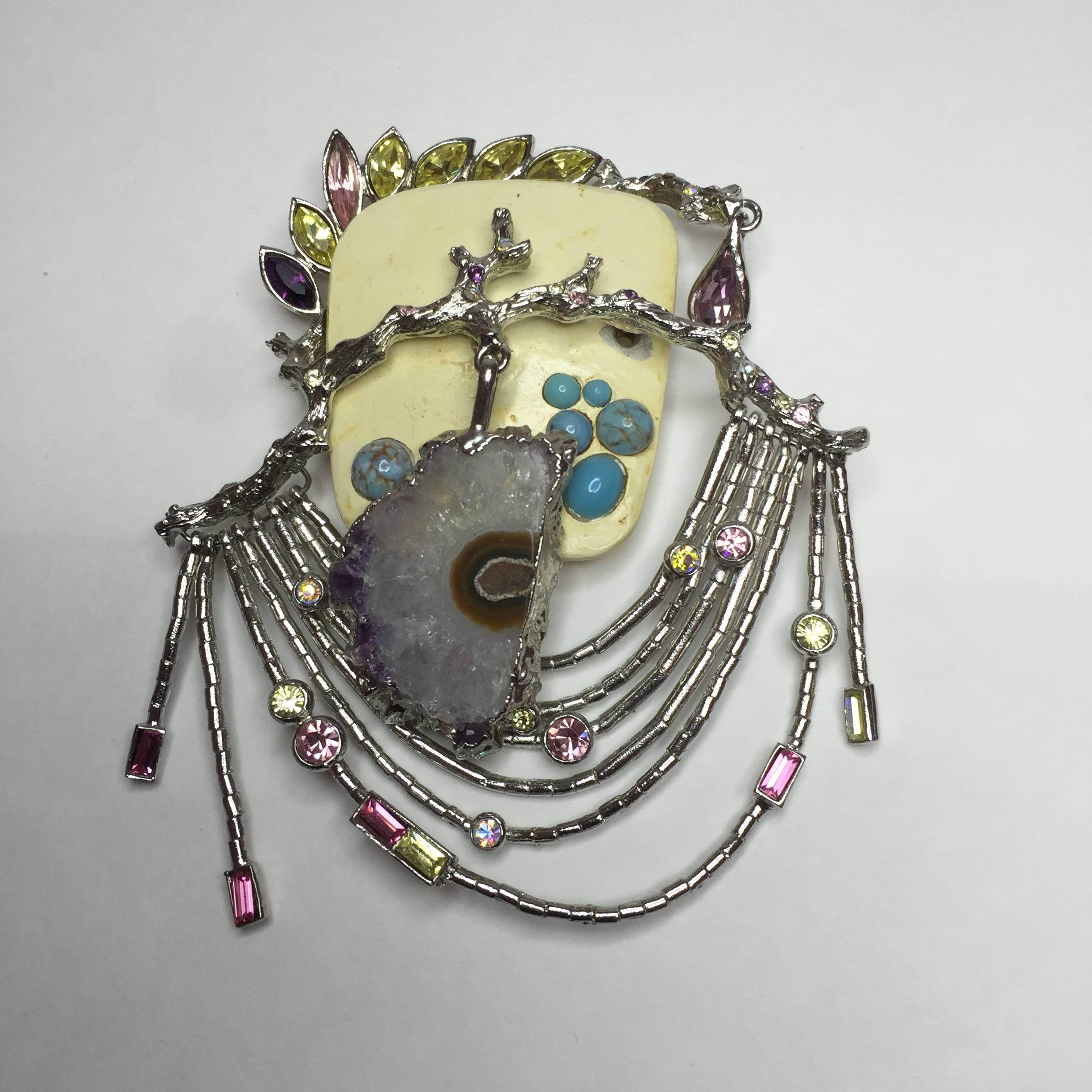 IMPORTANT 1990's Christian Lacroix Druze and Crystal Stone and cabochon Brooch For Sale 2