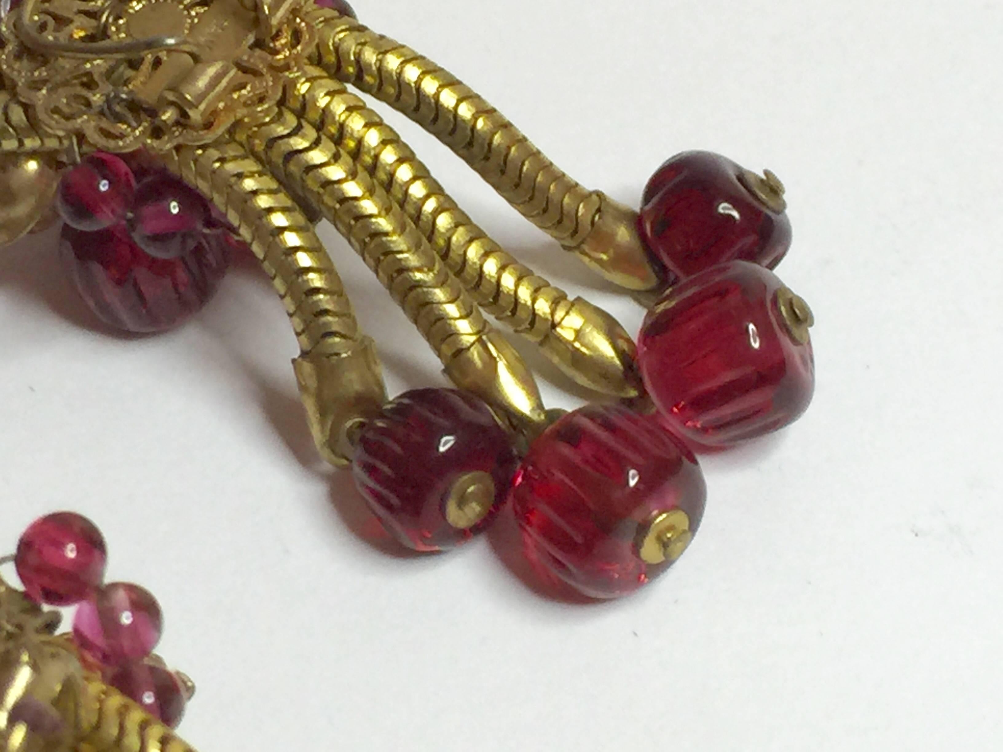 Women's 1960's Robert Rousselet Cranberry Gripoix Glass and Goldtone Drop Earrings For Sale