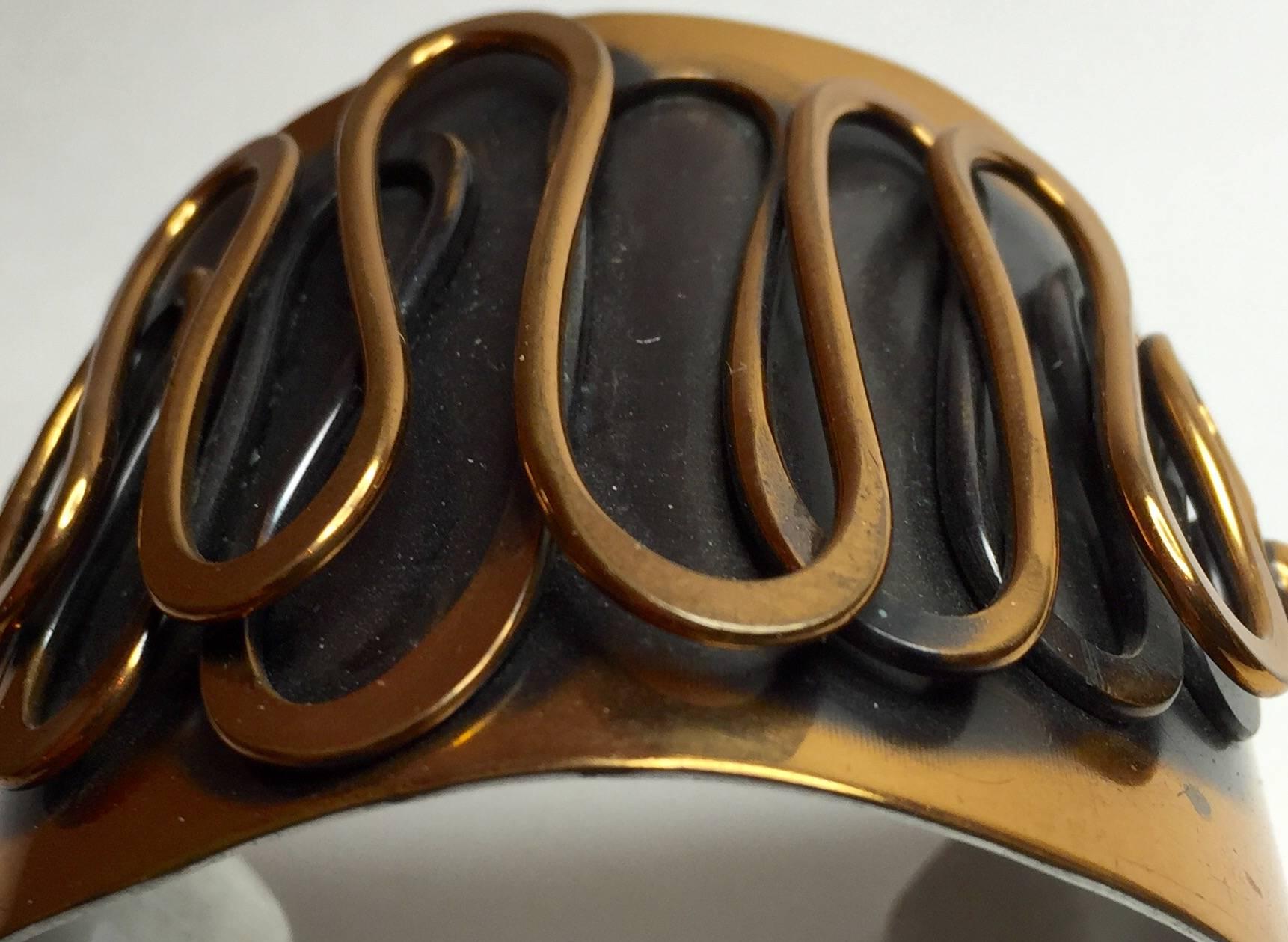 1950's Modernist REBAJES Copper Wide Cuff Bracelet. For Sale 1