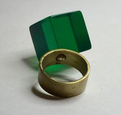 Cubic Green Acrylic Ring with Brass Shank by Louis Velasquez