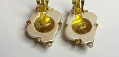 1980s KENNETH LANE Pearlized Shell and Rhinestone Clip On Earrings