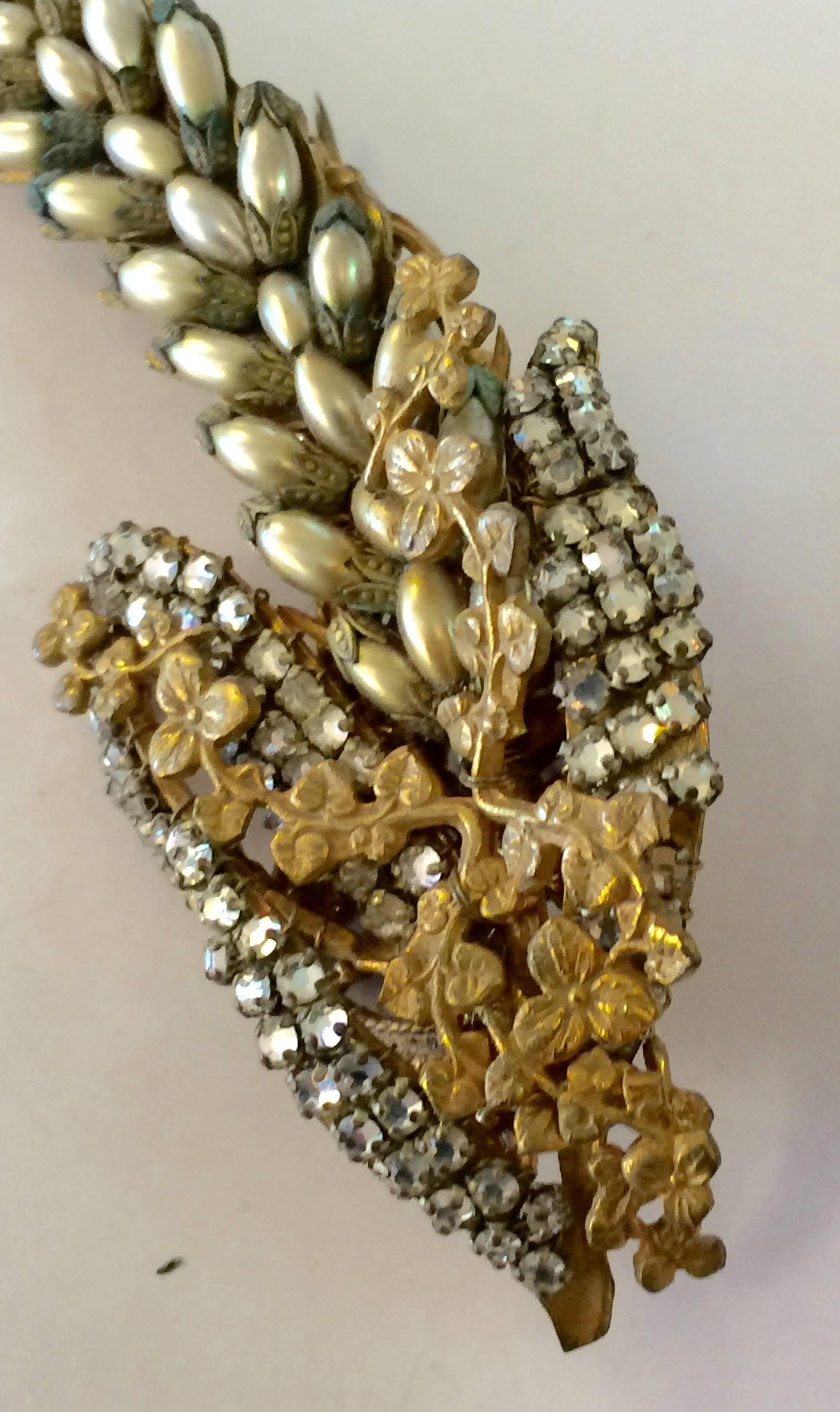 1950s Fine MIRIAM HASKELL Seed Pearl and Montee Elaborate DELPHINIUM Brooch Pin For Sale 1