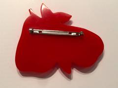 1930s RED Bakelite Double Pears Pin Brooch Rhinestone Detail