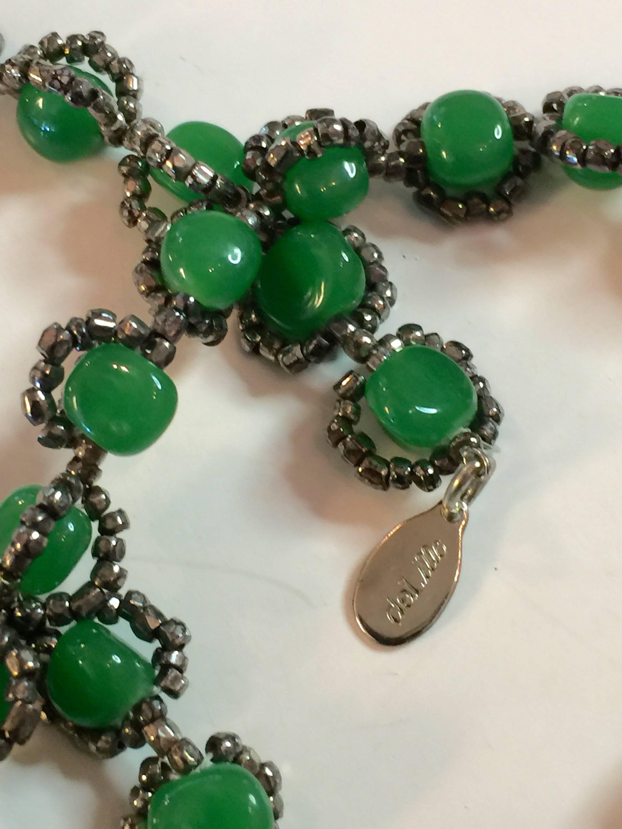 Women's 1970's William deLillo Faux Jade and Hematite Seed Bead Necklace For Sale