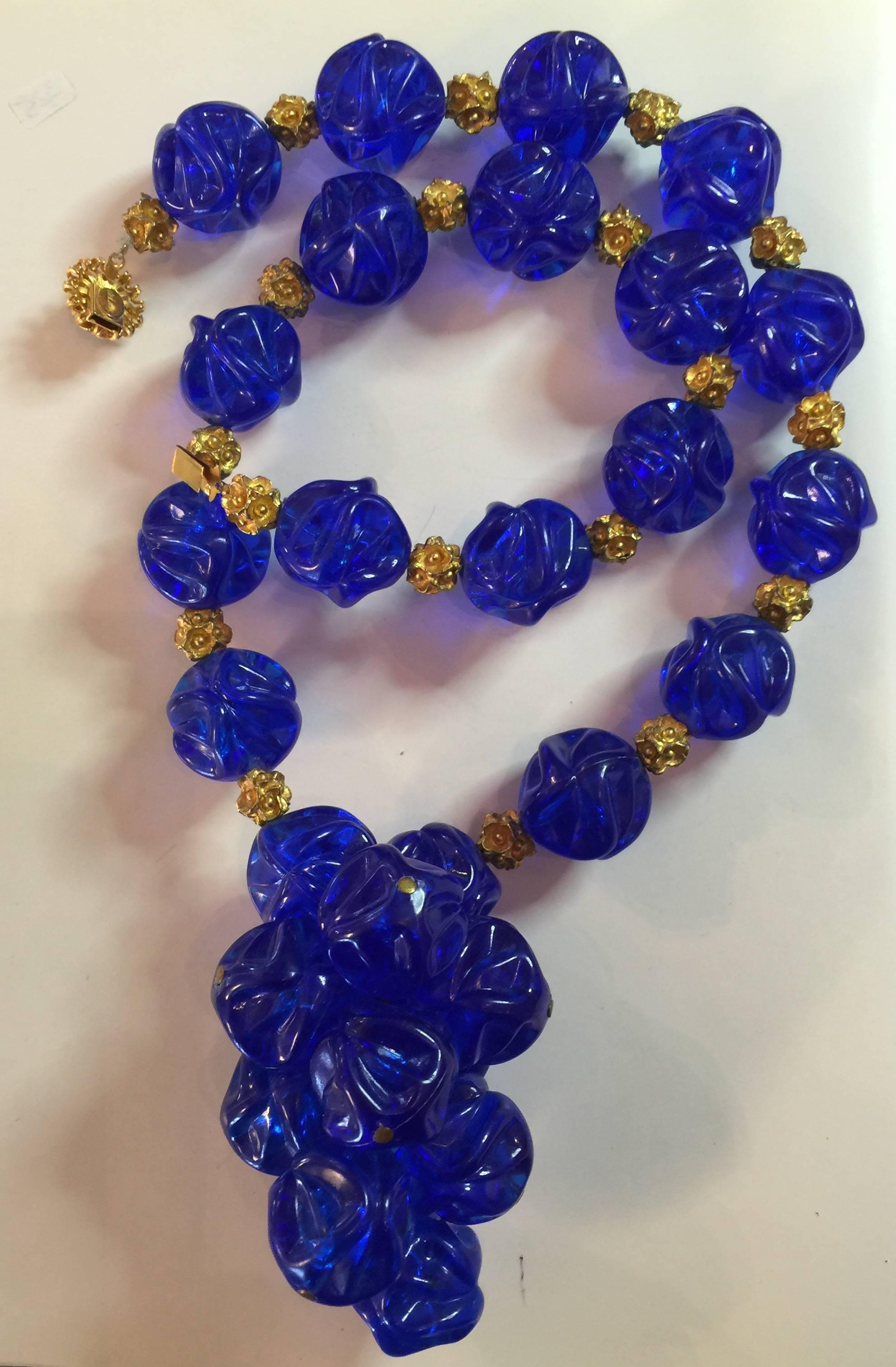 1970s William deLillo Amazing Electric Blue Resin Grape Cluster Necklace For Sale 1