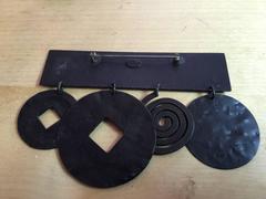 1980s Martha Sturdy Vancouver Bronze Tribal Geometric Brooch Pin with Coil Drops