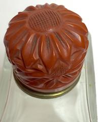 1930s Heaviily Carved Bakelite Threaded Cap Glass Decorative Perfume Bottle