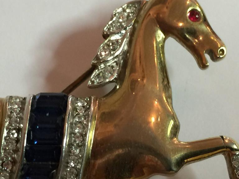 1940s TRIFARI Faux Sapphire Diamond Retro Horse Stallion Pin Brooch For ...