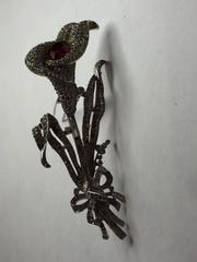 1940s TRIFARI Rhodium and Pave Rhinestone Calla Lily Brooch Pin Dress Clip