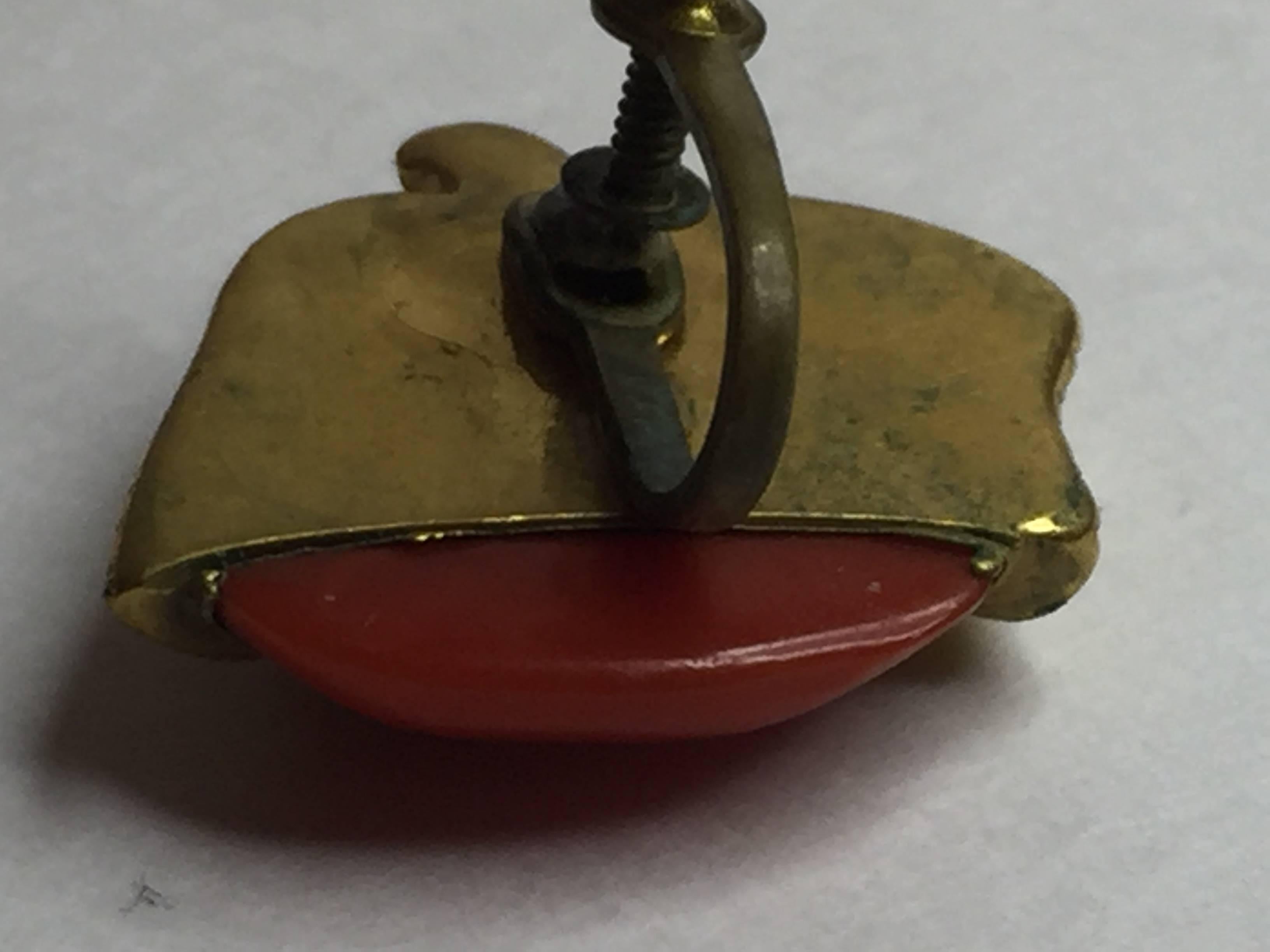 Women's 1940s Canadian Goldmetal and Bakelite Earrings CARVED For Sale