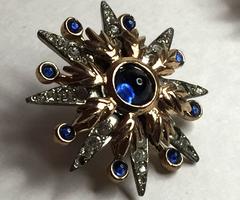 Sterling RETRO 1940s Faux Sapphire and Diamond Clip Back Earrings