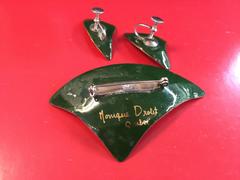 MONIQUE DROLET Modernist Boomerang Copper Enameled Brooch Pin and Earrings Set