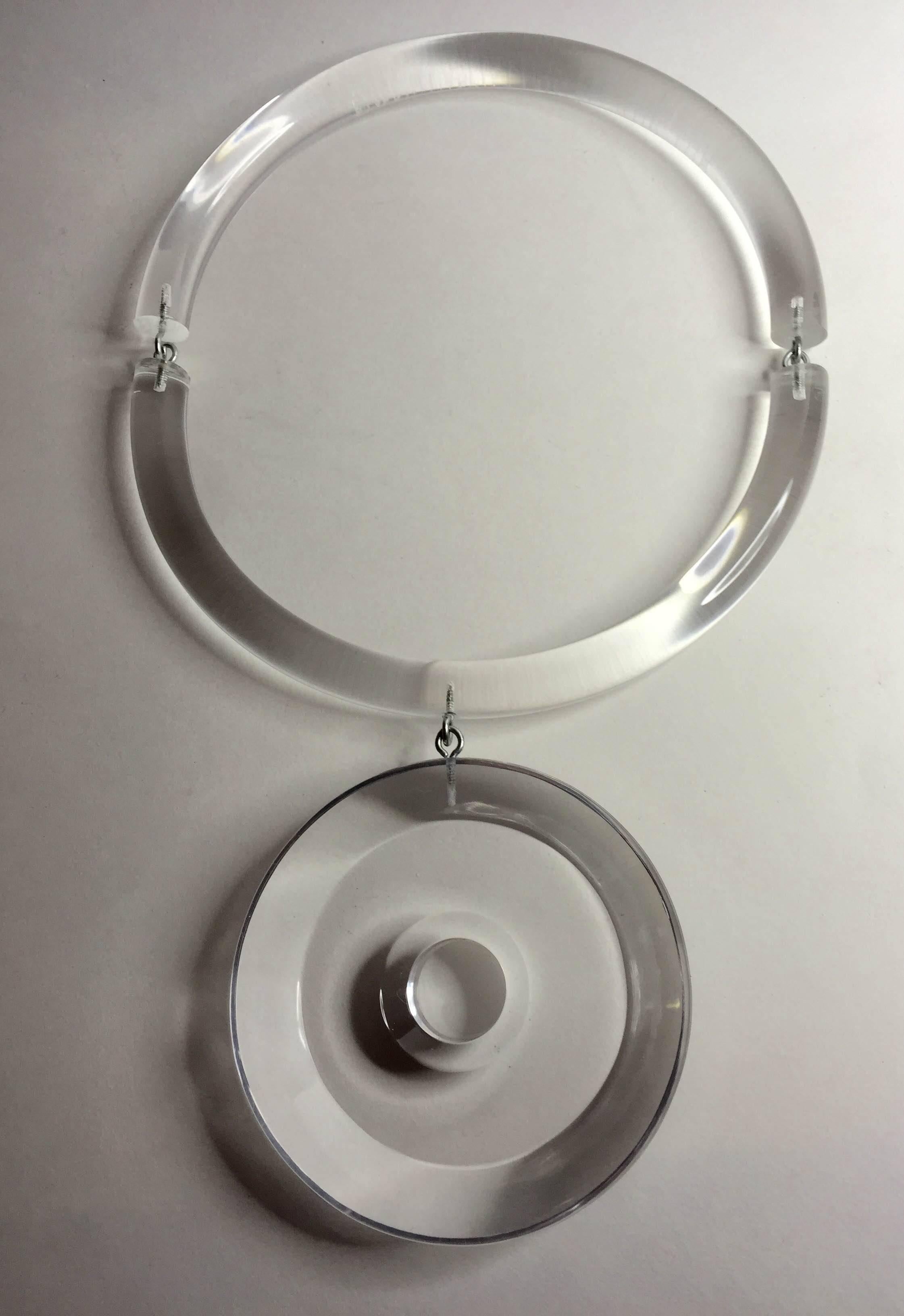 Women's 21st Century JUDITH HENDLER Acrylic Neck Ring with Circular PI DISC Pendant For Sale