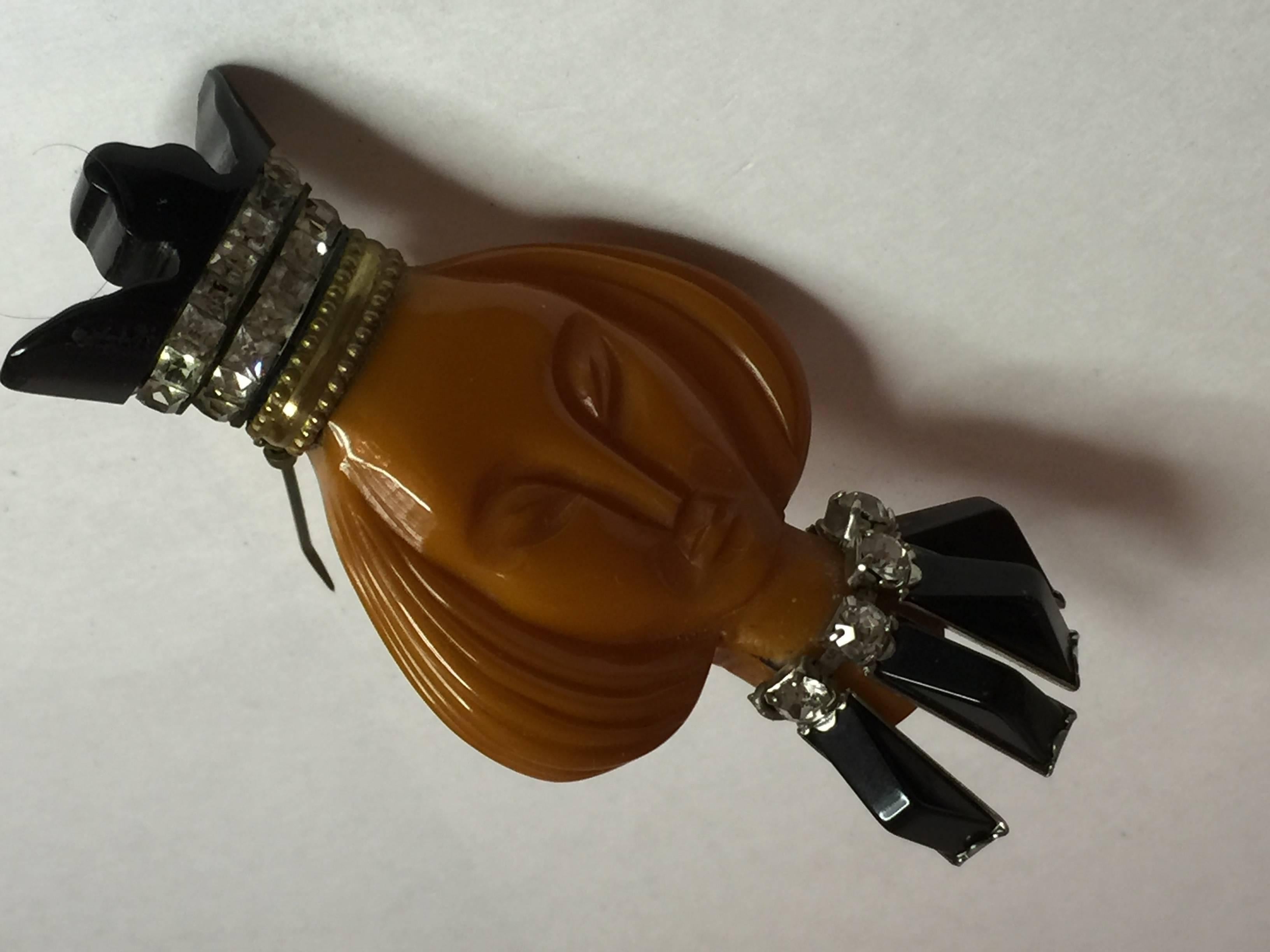 Women's 1930s Figural Bakelite RARE Heraldic Chess Set Series BISHOP Clip Pin Brooch For Sale