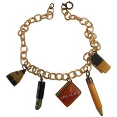 Used 1930s Figural Bakelite Schooldays Theme Charm Necklace
