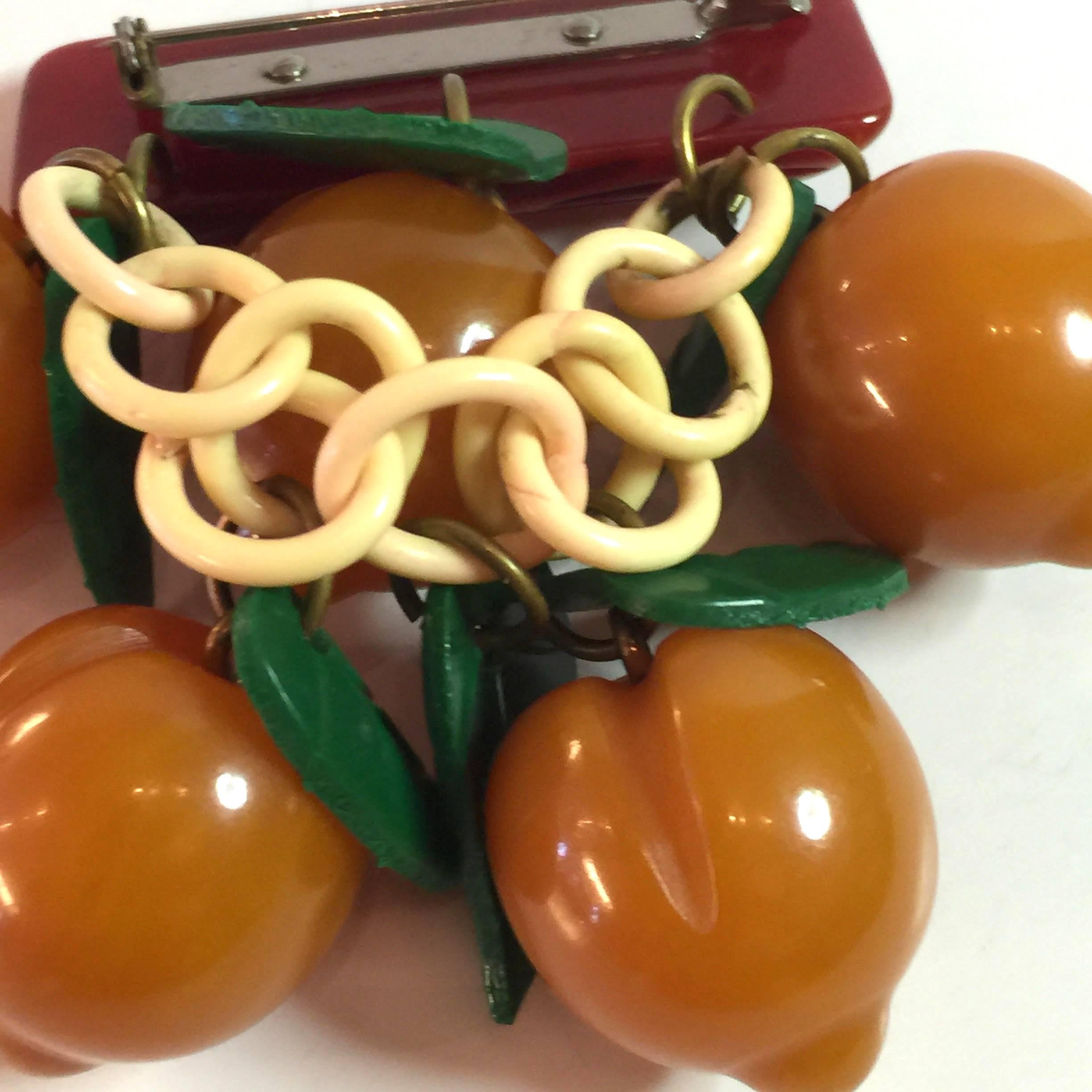 1930s Bakelite APRICOTS Pin/Brooch In Excellent Condition For Sale In Palm Springs, CA