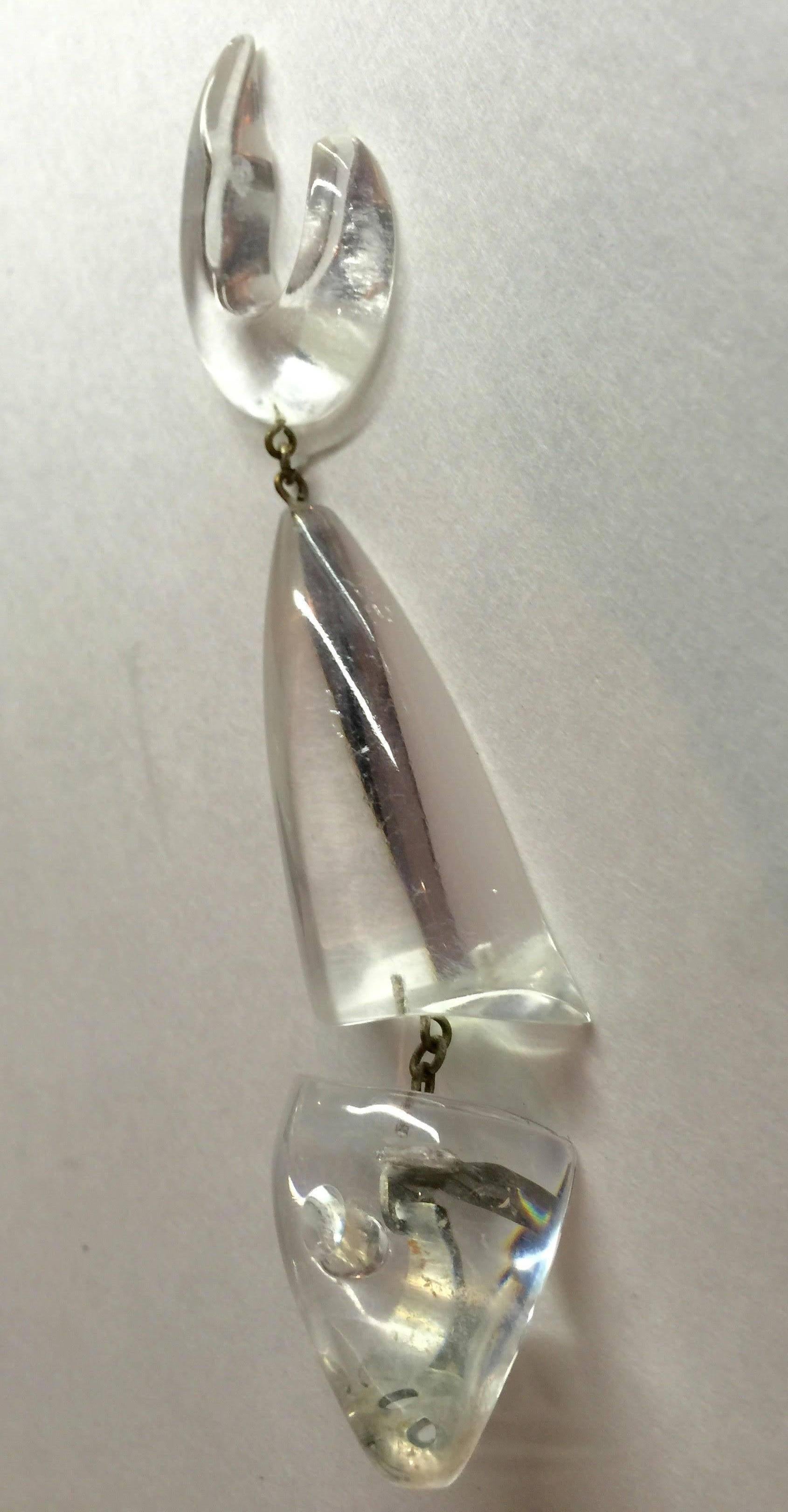 Women's Acrylic Lucite Luminous Dangle Drop 3-Pc Herring Fish Clip on Earrings For Sale
