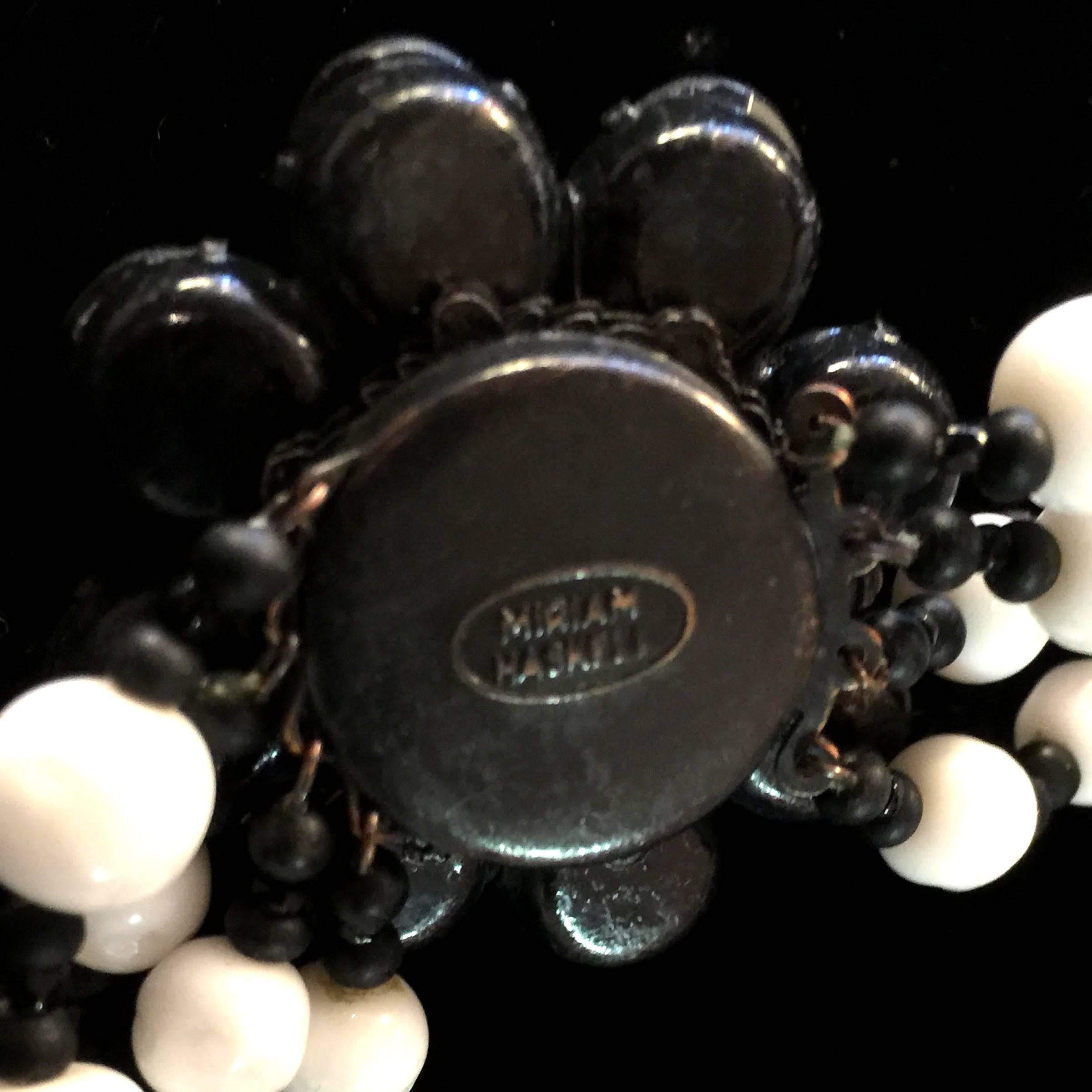 MIRIAM HASKELL 4 Strand Milk White Glass Black Bead Florette Detailed Necklace 2