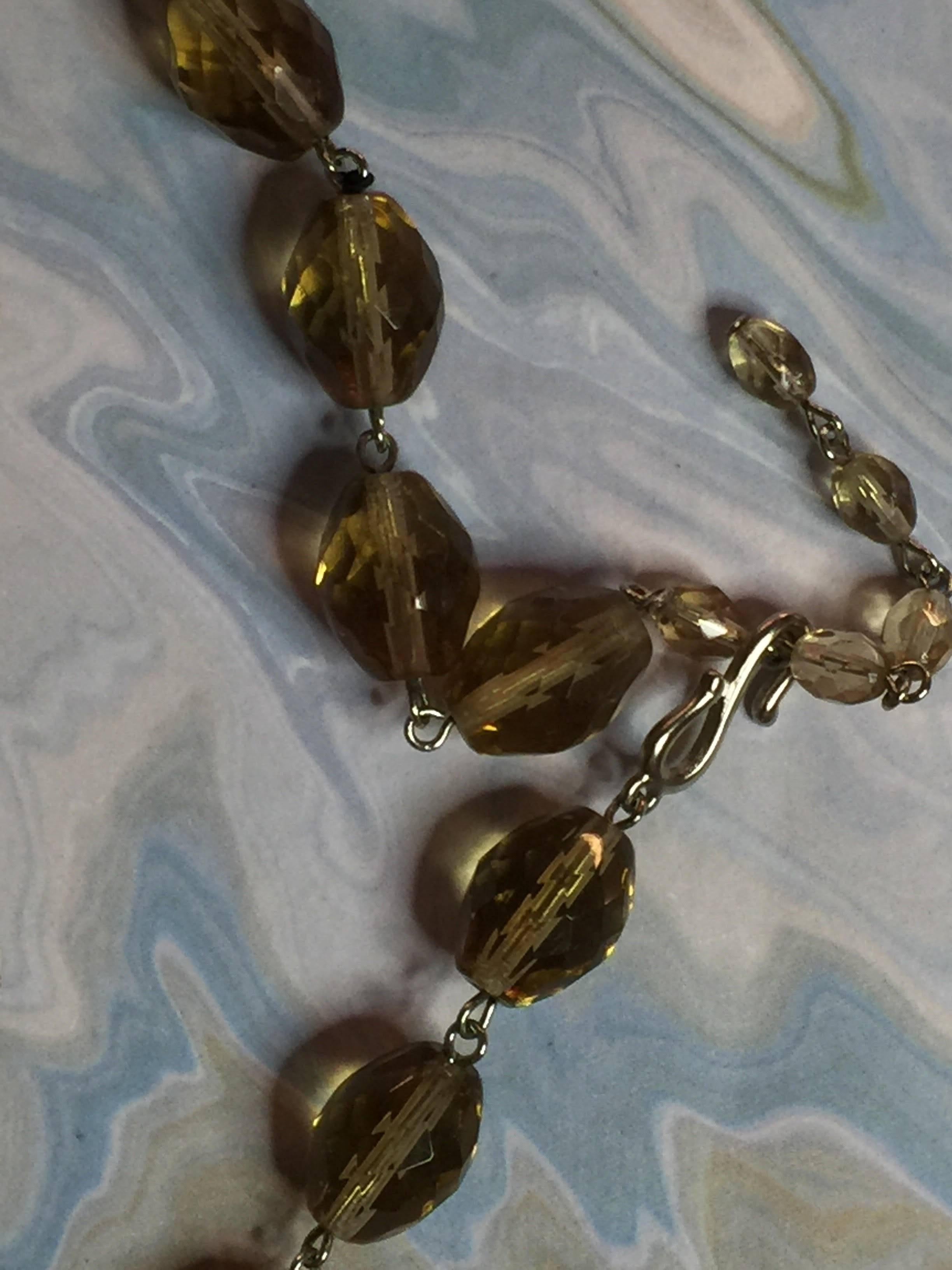 Givenchy Faceted Amber Bead Necklace with Poured Glass Rectangle Pendant For Sale 2