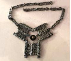 Canadian Brutalist ROBERT LARIN Modernist Pewter Silver Necklace Space Age!