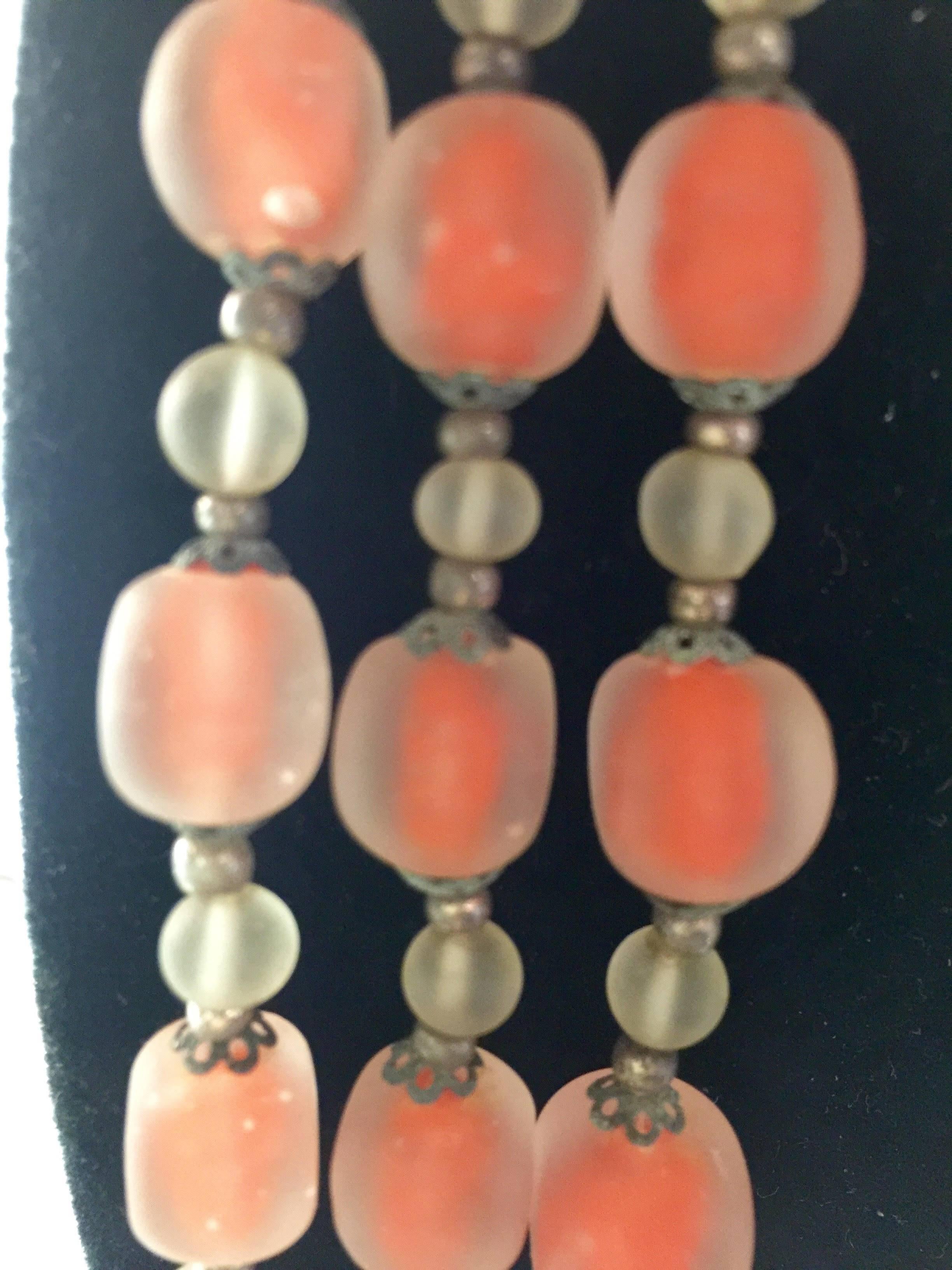 1960s Italian Frosted and Cased Glass Beaded Triple Strand Necklace In Excellent Condition For Sale In Palm Springs, CA