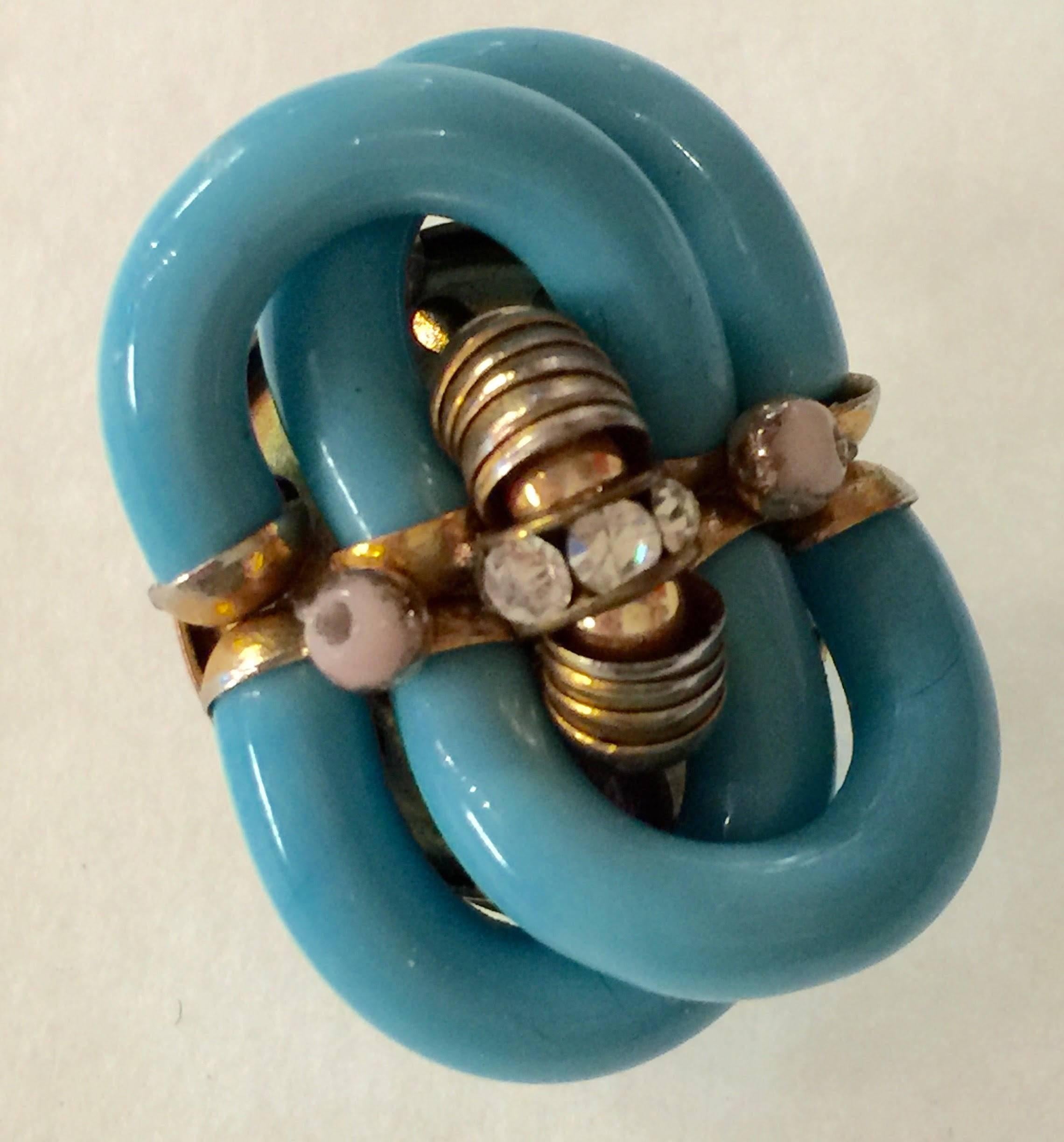 Archimede Seguso CHANEL Turquoise & Diamante Glass Clip On Earrings In Excellent Condition In Palm Springs, CA