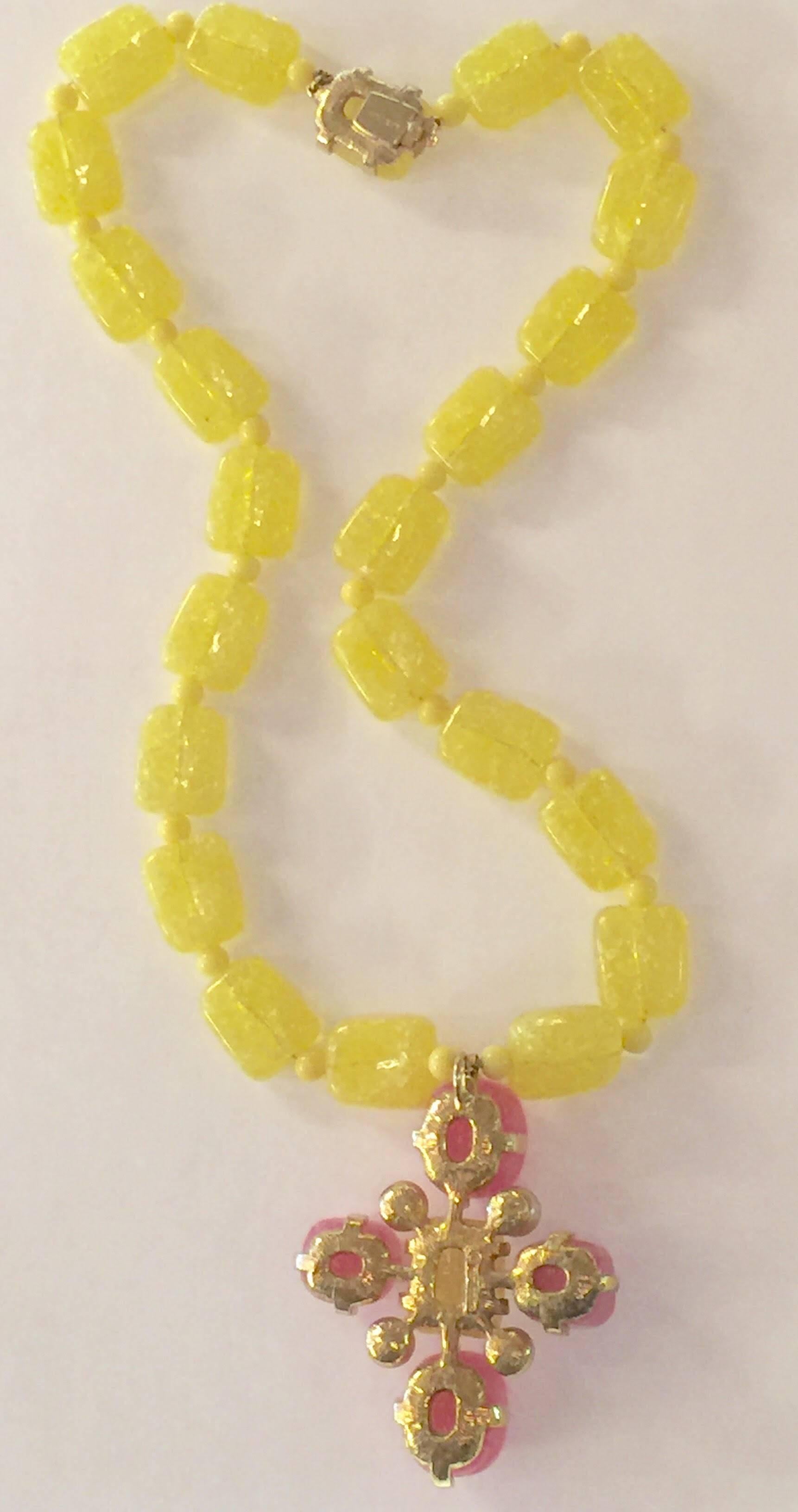  Vrba for Castlecliff Yellow and Pink Composite Resin Pendant Necklace  5