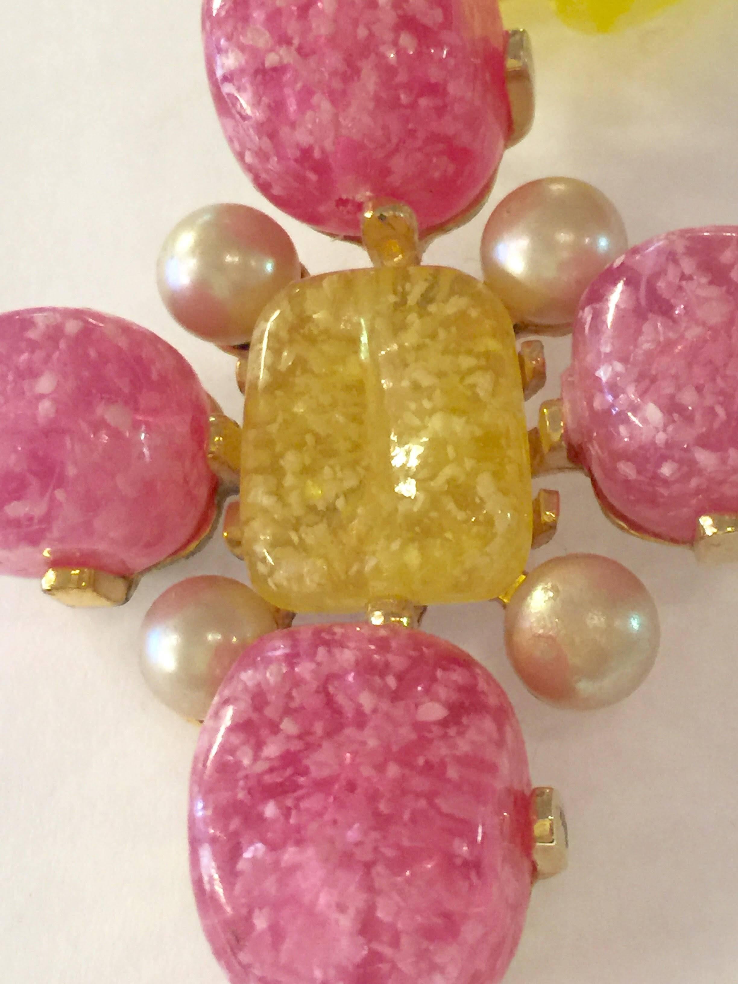  Vrba for Castlecliff Yellow and Pink Composite Resin Pendant Necklace  3