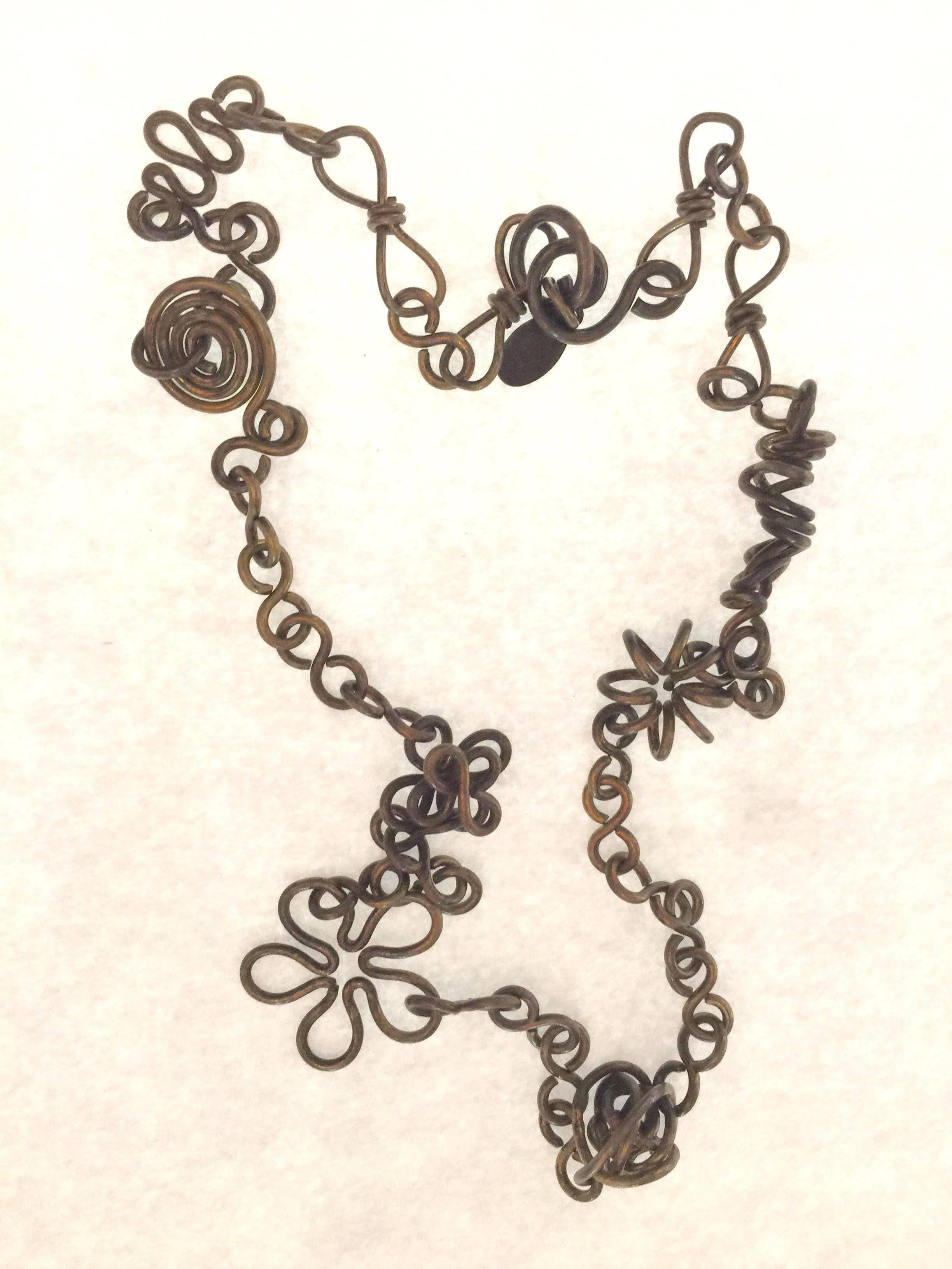 1980s Martha Sturdy Bronze Coiled  Modernist Flower Necklace For Sale 2