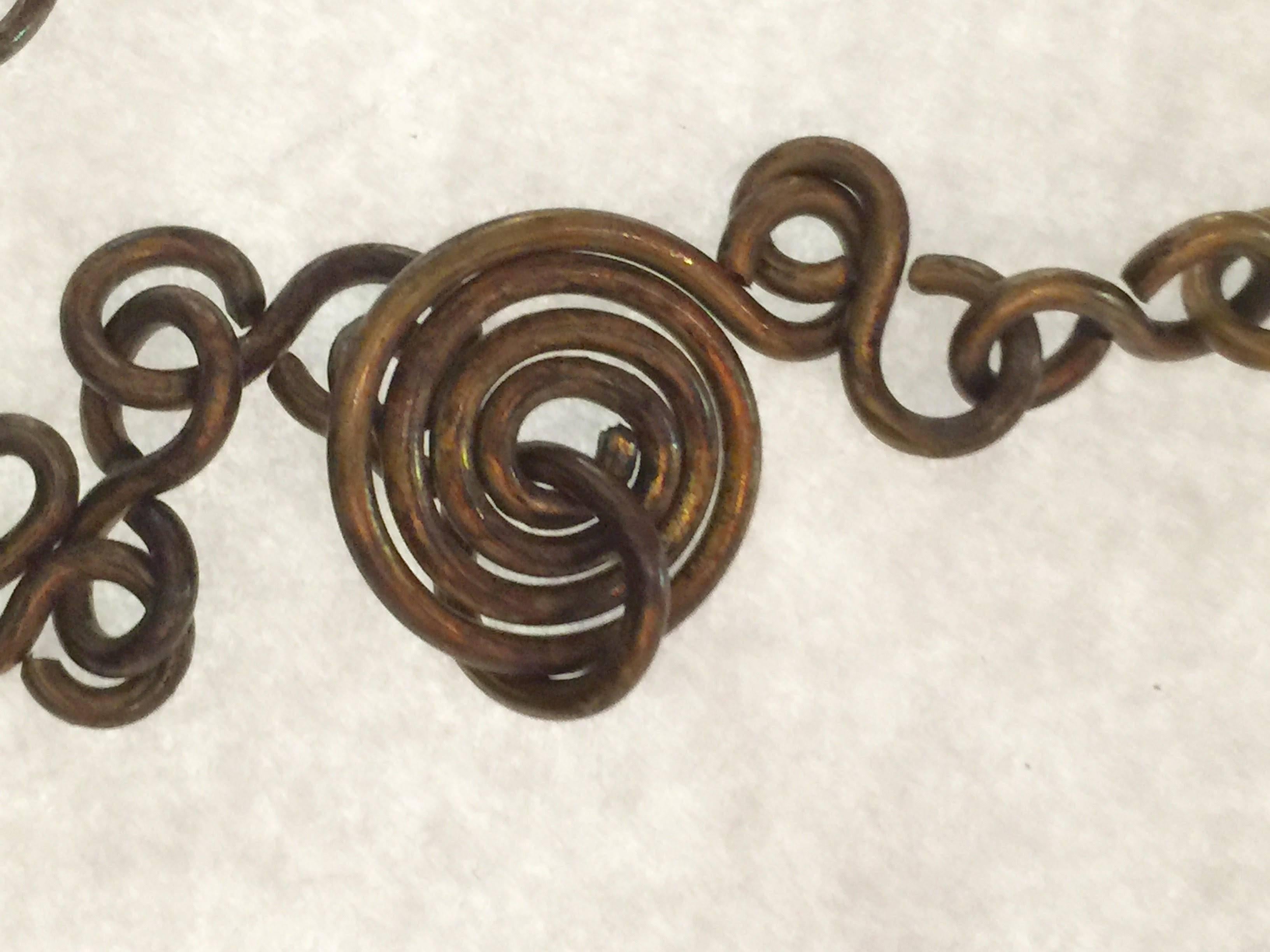 1980s Martha Sturdy Bronze Coiled  Modernist Flower Necklace In Excellent Condition For Sale In Palm Springs, CA