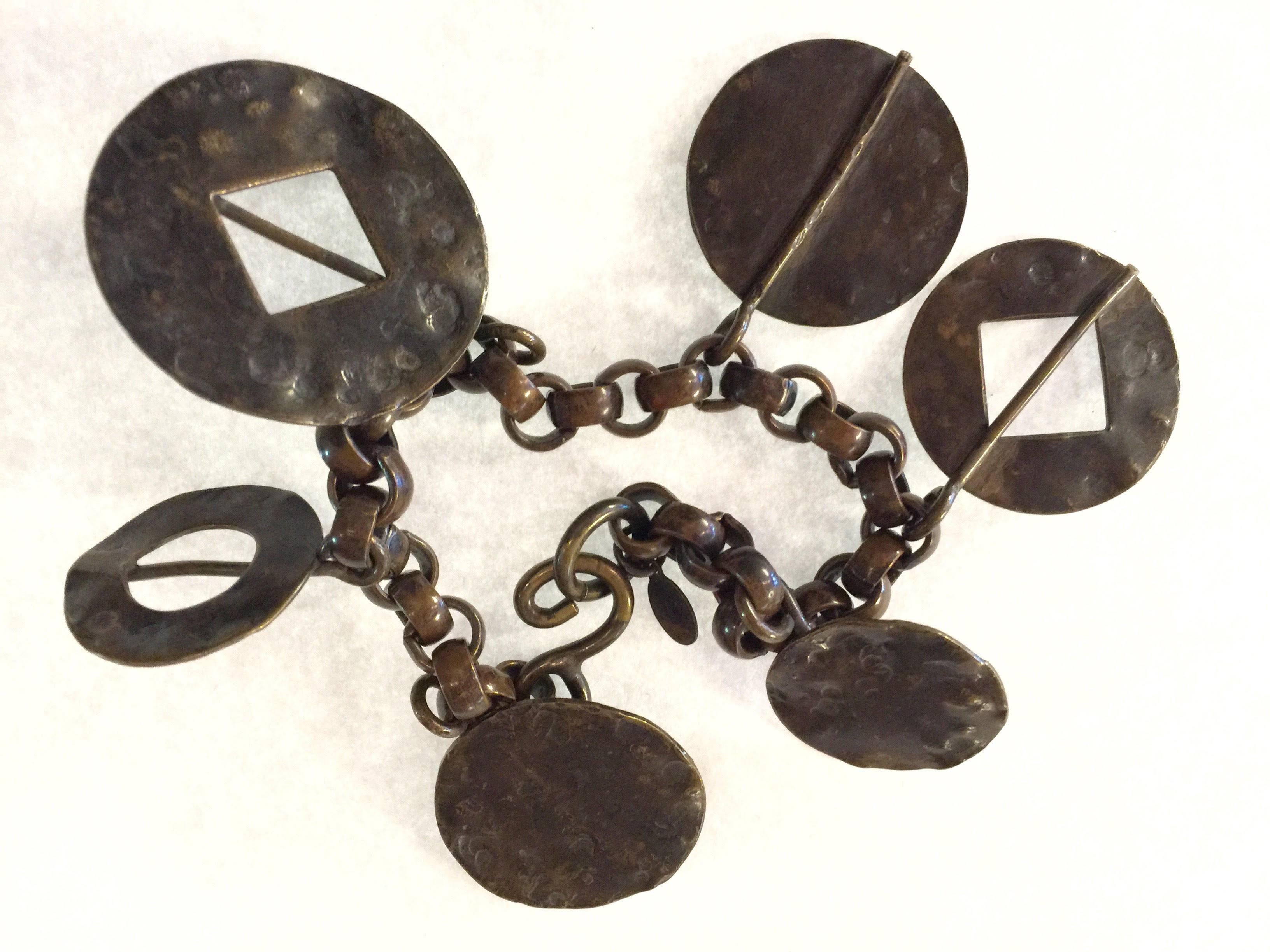 Women's 1980s Martha Sturdy Vancouver Bronze Modernist Link Charm Bracelet For Sale