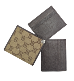 Gucci monogram brown leather sliding cardholders