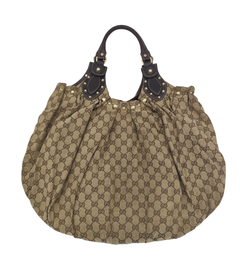 Gucci brown monogram studded large shoulder bag