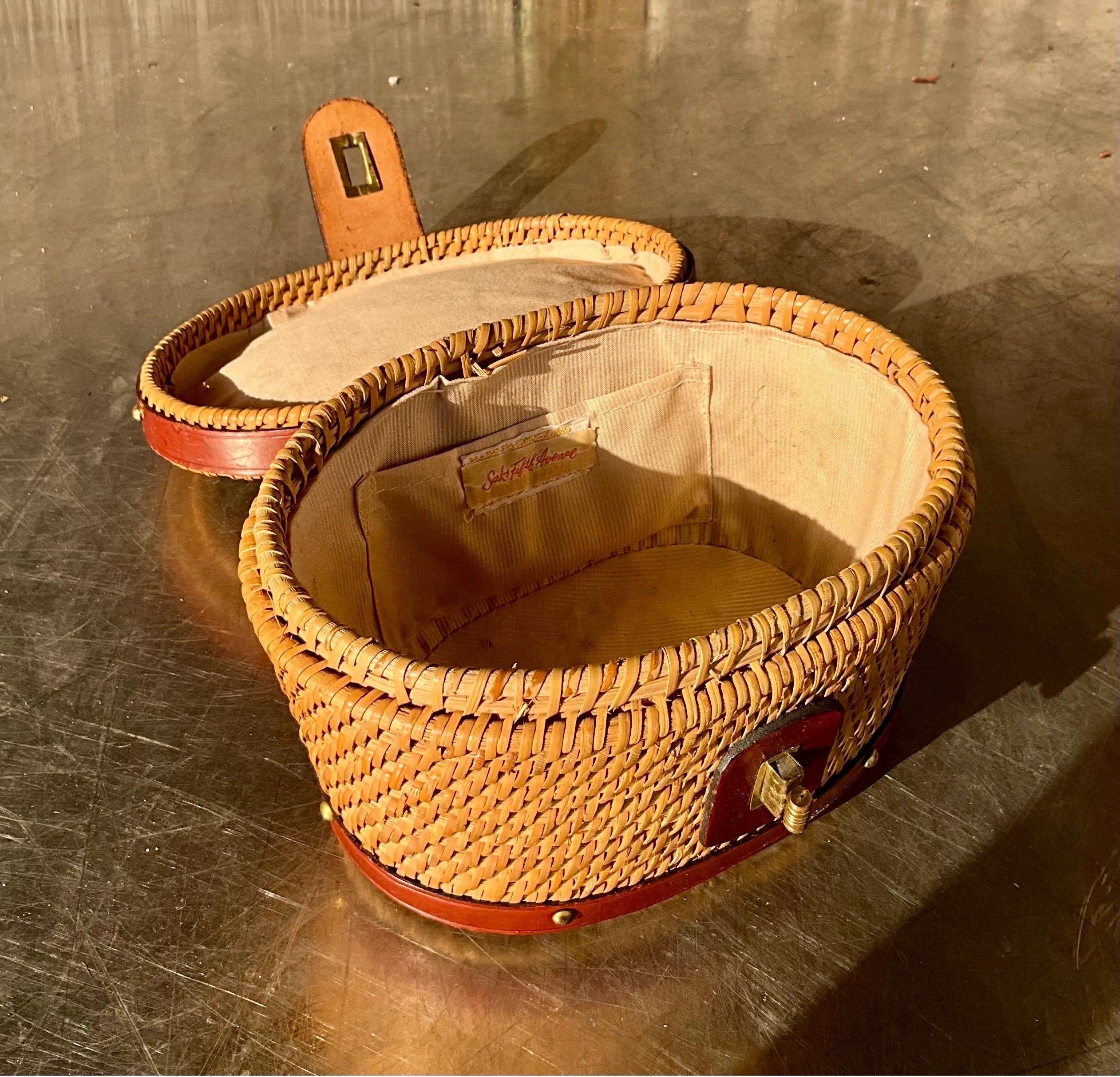 Women's or Men's Vintage Nantucket Rattan Basket Bucket Bag For Sale