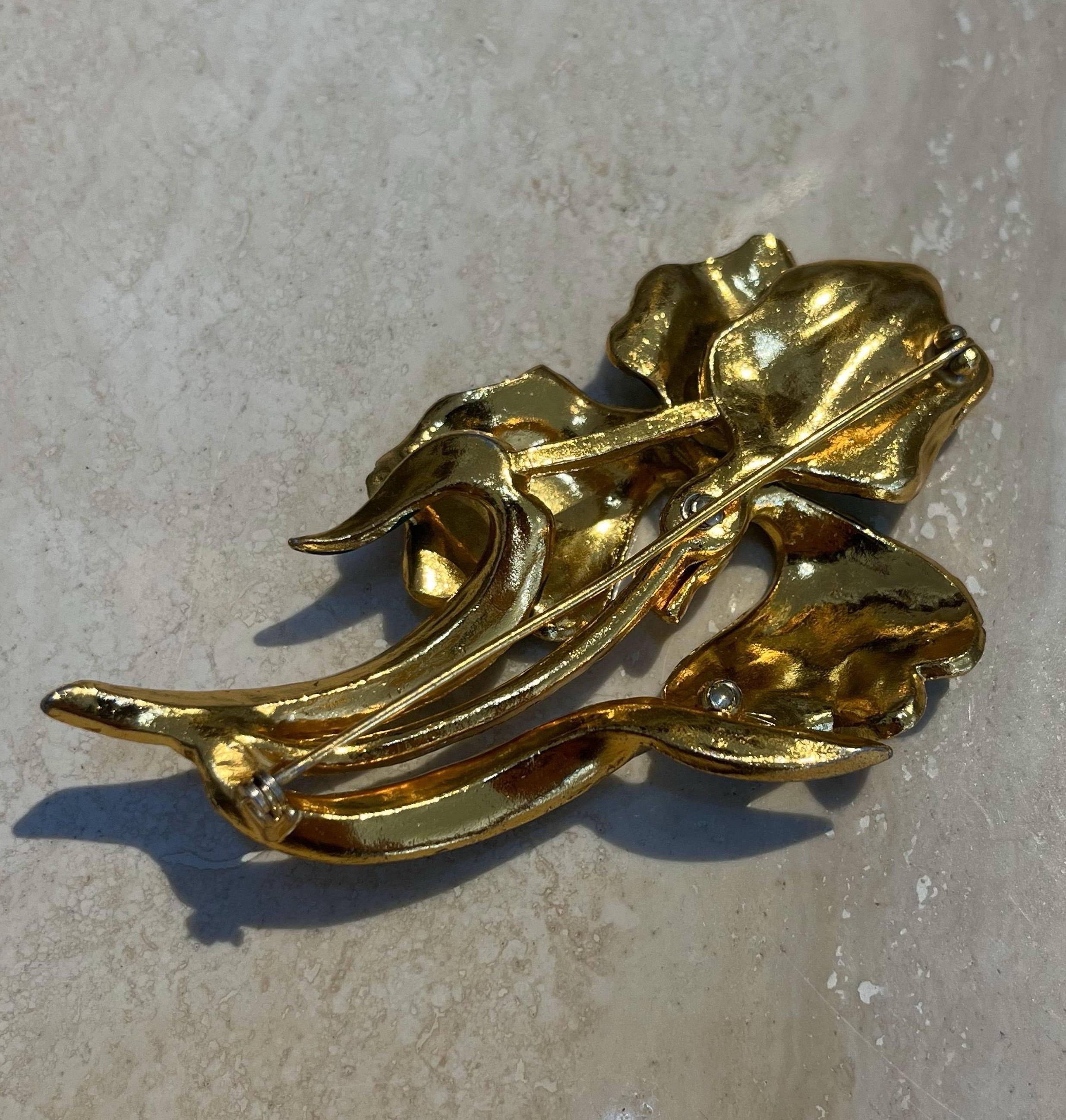 Women's or Men's Vintage Coro Enamel Iris Brooch For Sale