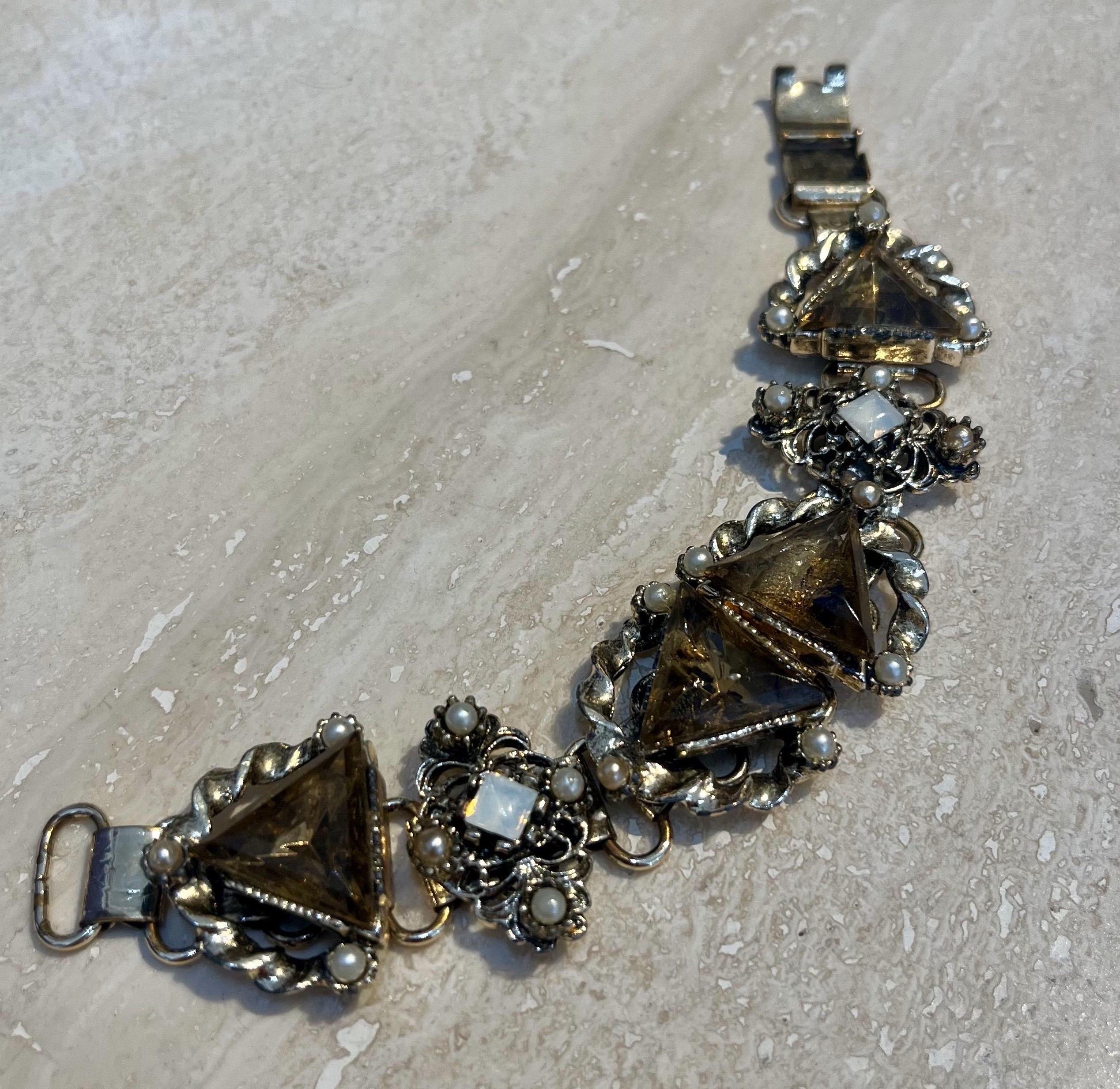 da uomo o donna Bracciale a catena d'argento Jewell d'epoca in quarzo fumé in vendita
