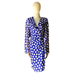 Vintage Emanuel Ungaro Blue & White Polka Dot Dress