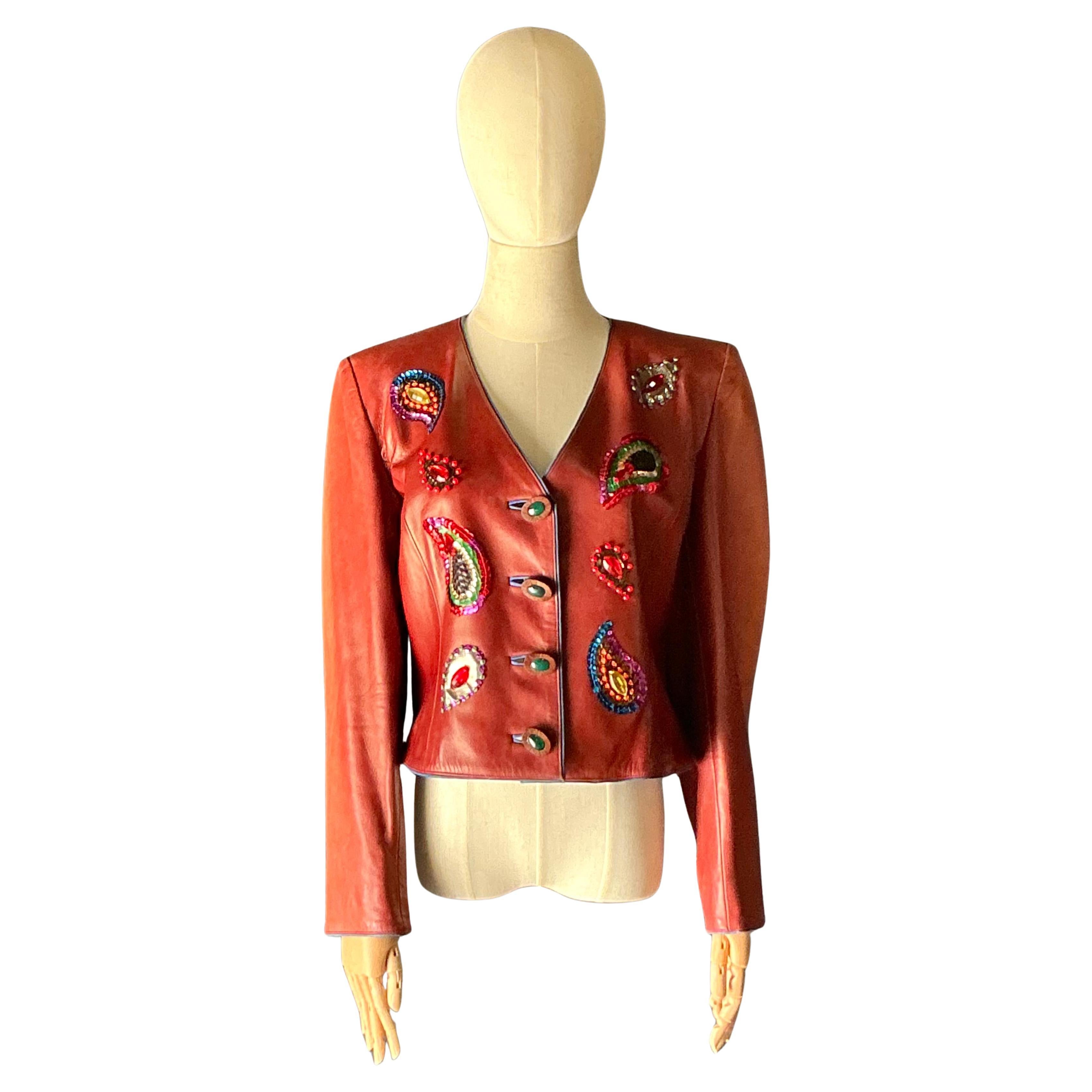 Vintage Yves Saint Laurent Rive Gauche Embellished Leather Jacket