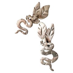 Dolores Ortega - Boucles d'oreilles en argent sterling faites à la main, serpent et feuilles
