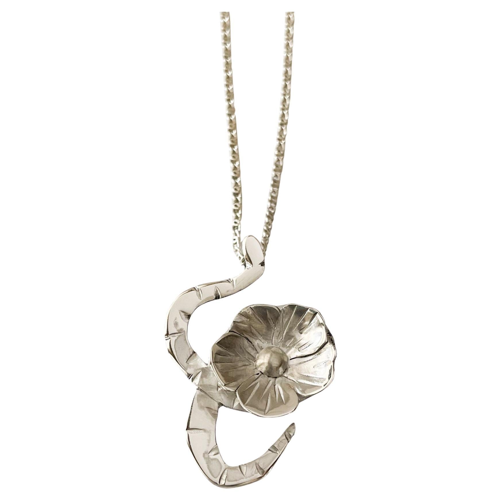 Dolores Ortega Sterling Silver Large Snake and Bloom Pendant – Botanical Handmad