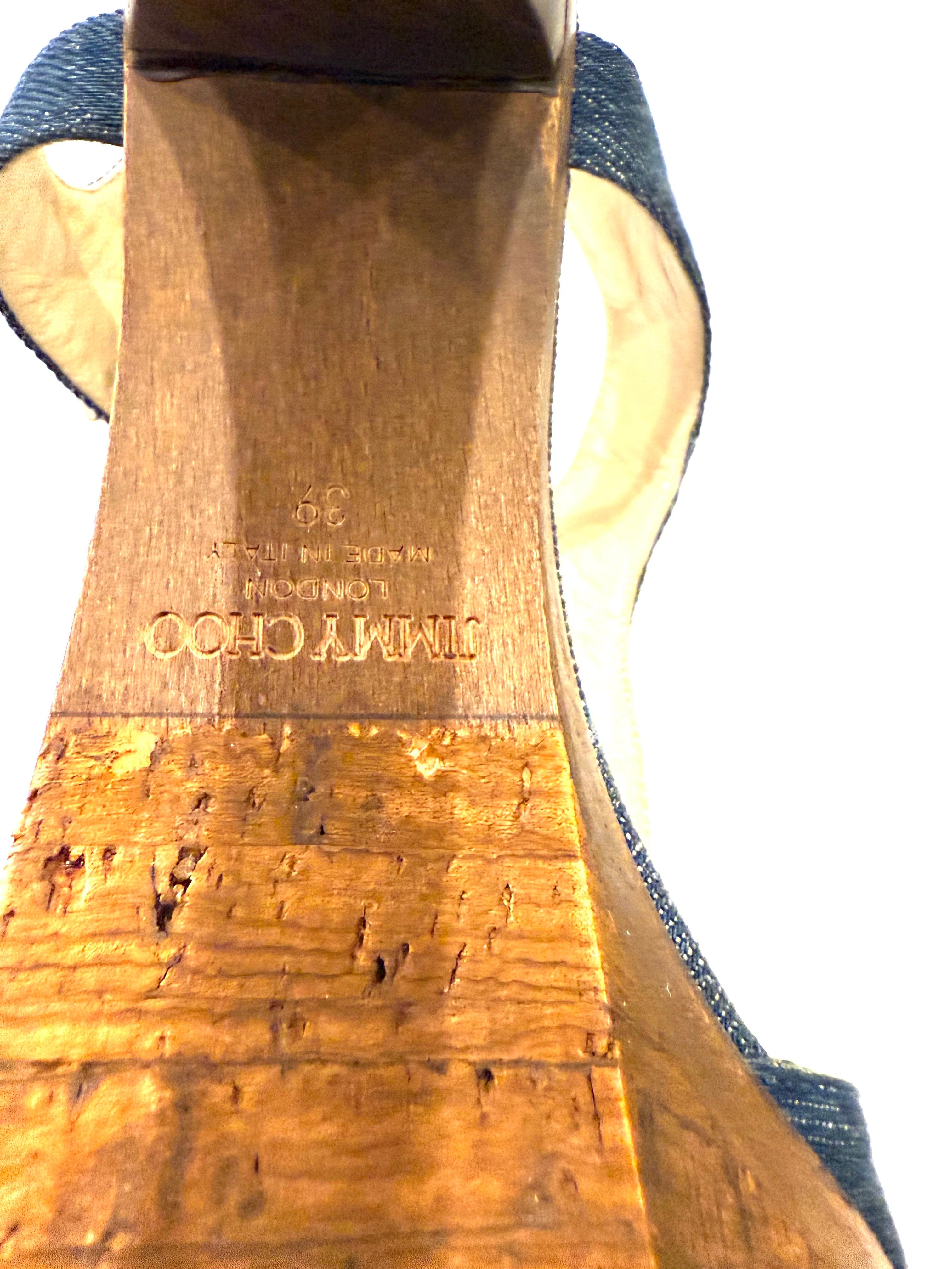 Jimmy Choo - Mules con zeppa in denim ricamato  Taglia 39 in vendita 7