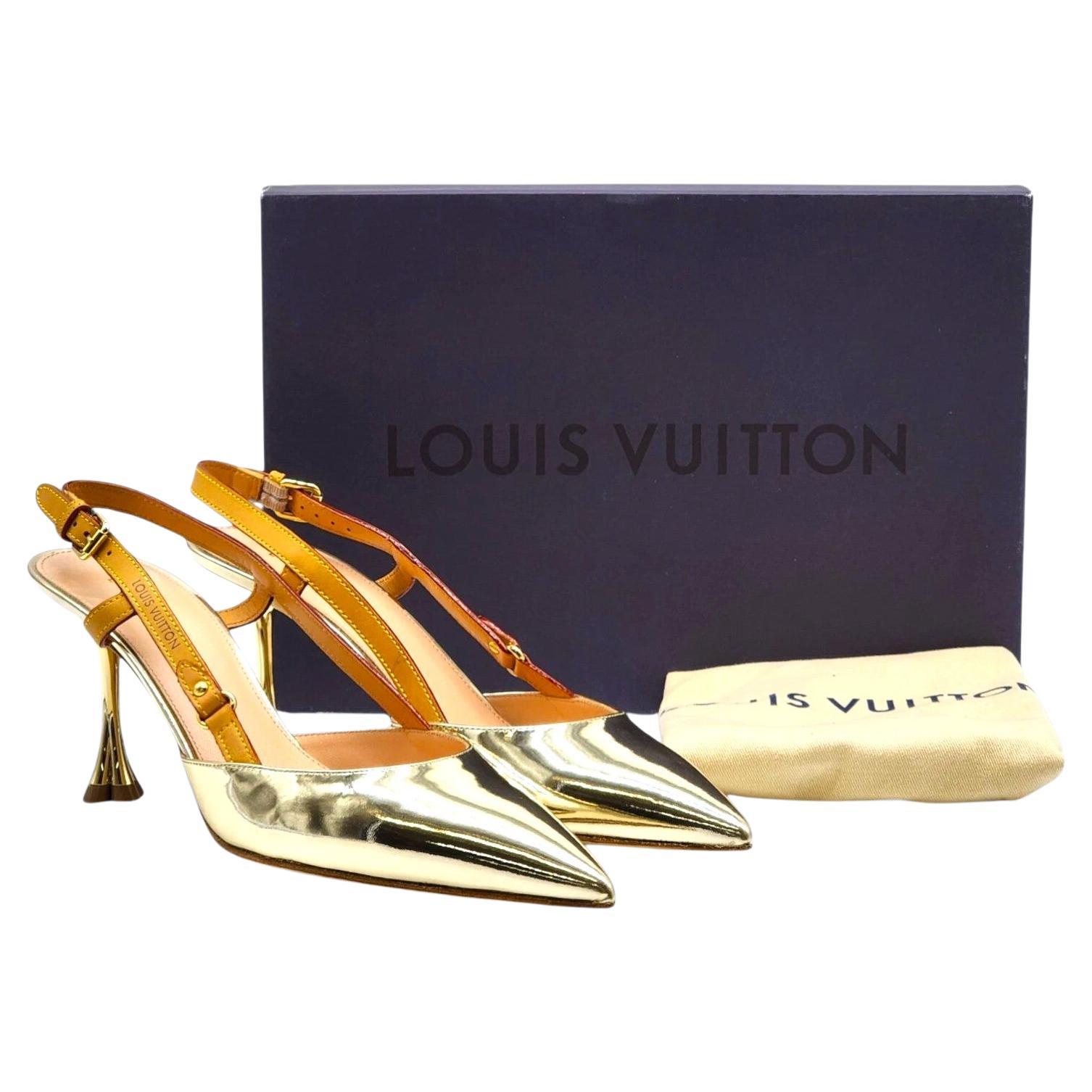 Louis Vuitton Metallic Gold Leather Slingback Pumps EU 39 US 8.5 - NWB