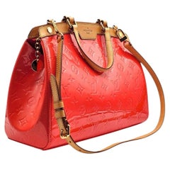 Louis Vuitton 2014 Monogram Vernis Brea MM Coral Red Satchel Shoulder Bag